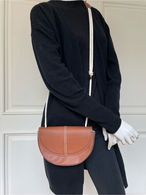 TIFOSI Brown Half Moon Crossbody Bag
with Contrast Stitching